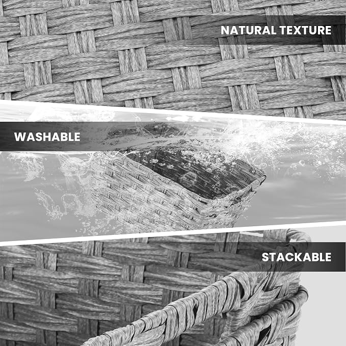 Onlytak Wicker Storage Baskets, Baskets for Shelves, Toilet Paper, Woven Storage Baskets for Organizing, Grey, 12" x 12" x 6", 2-Pack
