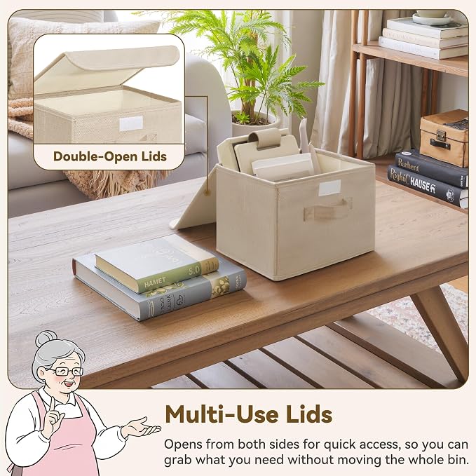 GRANNY SAYS Small Storage Bins with Lids, Small Storage Boxes, Shelf Baskets for Shelf, Collapsible Storage Bins for Living Room, Bedroom, 10x8x7 Inch, Khaki, 2-Pack