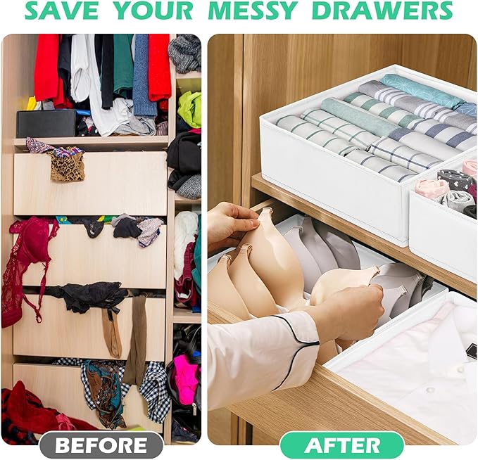 Drawer Clothing Organizer 16-Pack, White 3 Sizes Underwear Drawer Dividers, Fabric Folding Wardrobe Organizer, Can Store Baby Clothes, Bras, Underwear, Panties, Belts, Socks, Ties