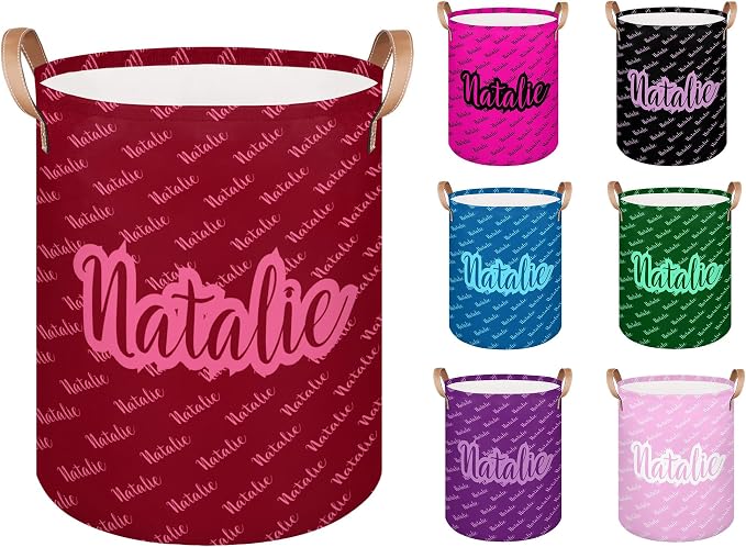 Personalized Laundry Basket, Custom Gift Laundry Hamper, Collapsible Nursery Waterproof Laundry Baskets, Dirty Clothes Toy Hamper with Handles Name Text Red