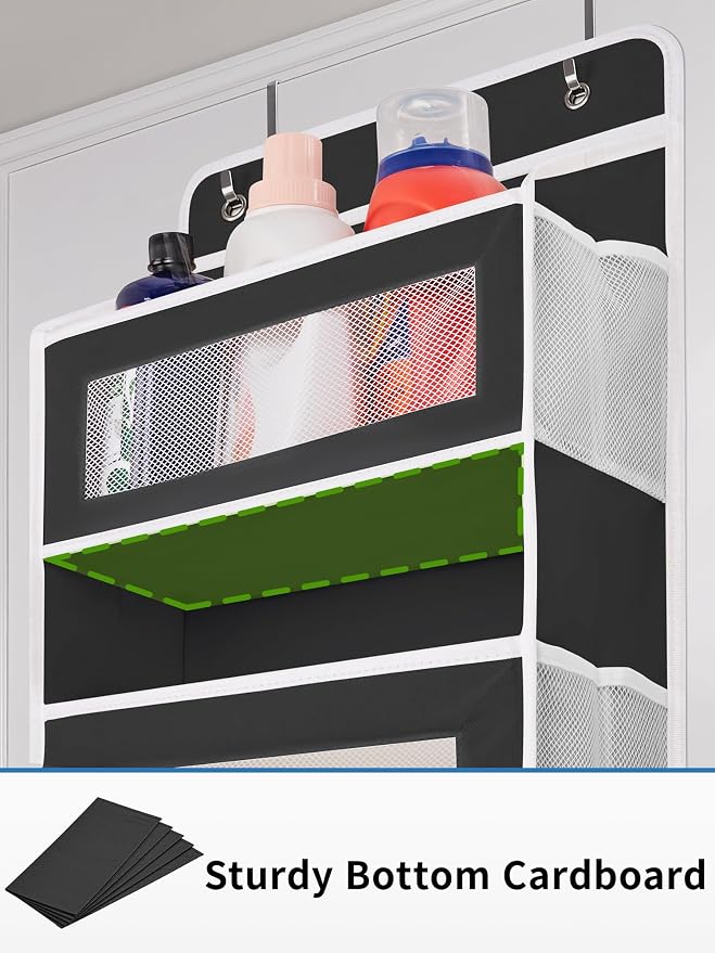 JARLINK Over the Door Organizer Storage, 5 Shelf Hanging Organizer with 5 Large Capacity Pockets, Anti Tilt 44 lb Load Behind Door Storage for Bedroom, Bathroom, Pantry, Nursery, (Black)