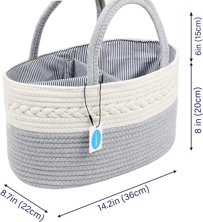 Casaphoria Caddy Organizer - Cotton Rope Basket with Removable Inserts, Soft Storage Caddy for Gifts, Cream and Gray
