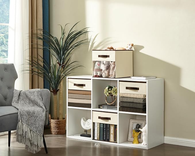 DECOMOMO Storage Bins, Cube Storage Bin with Window | 13x15x13", 6 Pack, Fabric Storage Cubes for Shelves (Beige)