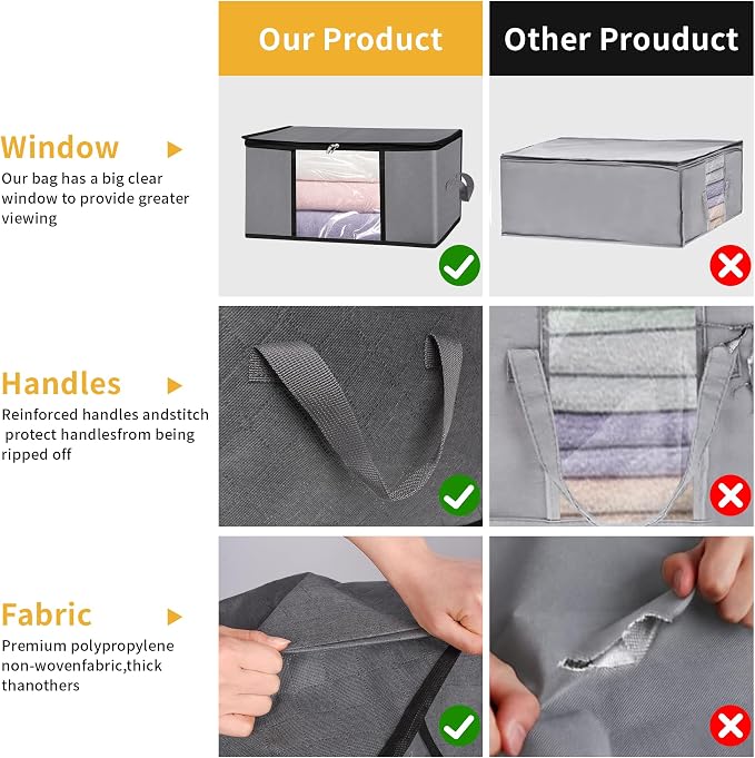 2 Pack Clothes Storage Bags, 90L Large Blanket Storage Bag Comforter Storage Bin with Reinforced Handle and Lid Foldable Closet Organizer and Storage Containers for Bedding Pillows Sheets and Duvet