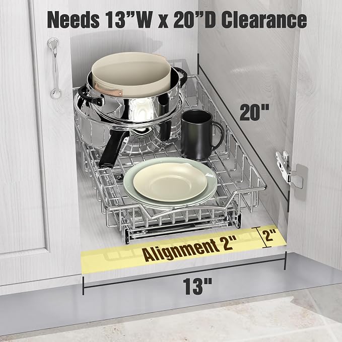 Simple Houseware Under Cabinet Pull Out Sliding Shelf Drawer Organizer, 18" D x 11" W