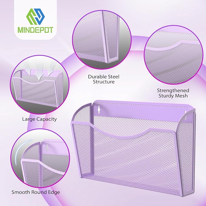 MINDEPOT Wall File Organizer,Hanging Wall Mounted File Folder Binder Holder Mail Organizer for Office,Home and School Supplies