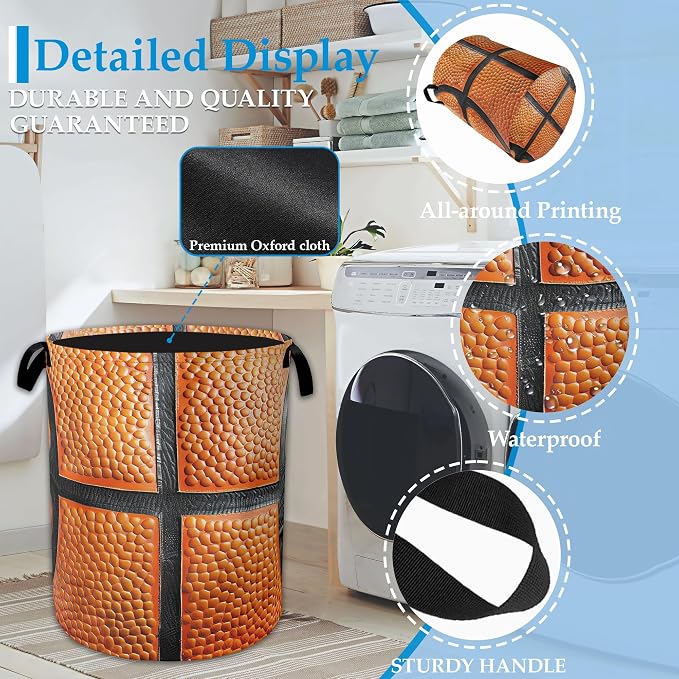 Basketball Large Storage Basket Collapsible Laundry Basket Oxford Storage Bin for Toy Bins Gift Baskets Bedroom Clothes Hamper 16" X 20.8"