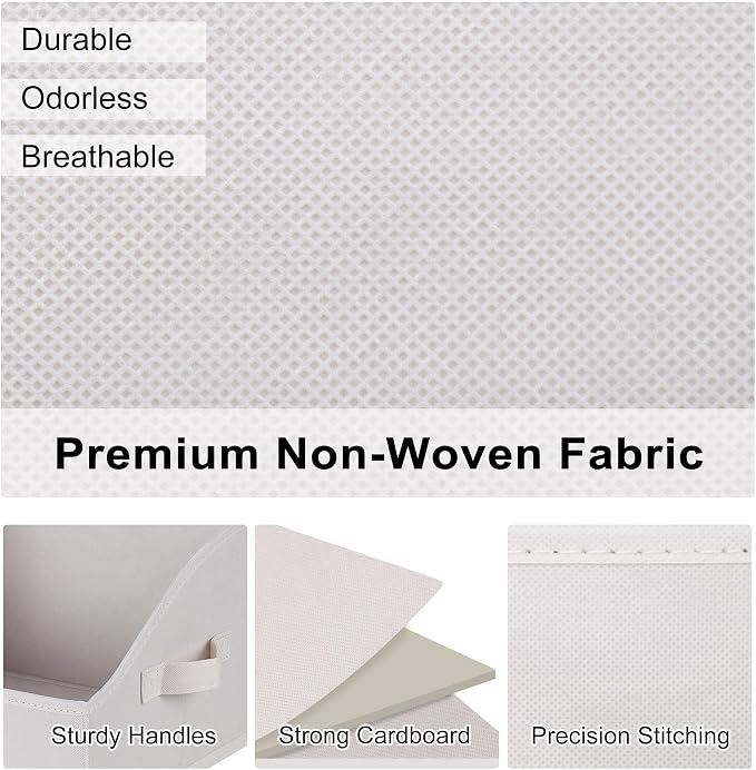 WUIKE 6 Pack XL Trapezoid Closet Bins, White & Beige | Fabric Storage Baskets with Handles, Closet Bins for Clothes, Sheets, Blankets, Towels and Shelf Organization