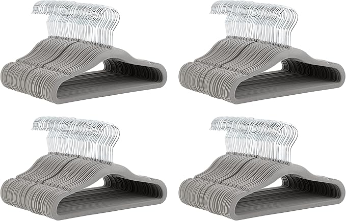 Amazon Basics Kids Velvet, Non-Slip Clothes Hangers for Infant and Toddler, 11.6 inches (for Baby Clothes), Gray (Pack of 4)