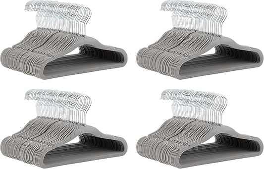 Amazon Basics Kids Velvet, Non-Slip Clothes Hangers for Infant and Toddler, 11.6 inches (for Baby Clothes), Gray (Pack of 4)