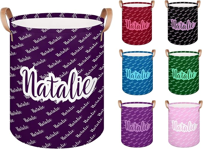 Personalized Laundry Basket, Custom Gift Laundry Hamper, Collapsible Nursery Waterproof Laundry Baskets, Dirty Clothes Toy Hamper with Handles Name Dark Purple