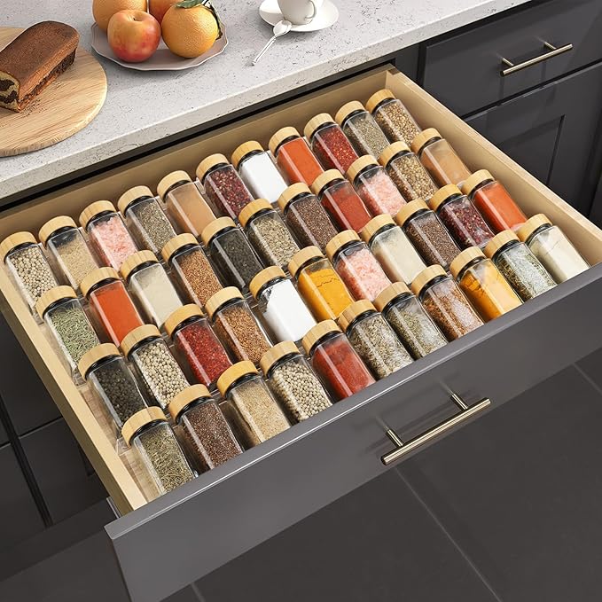 Spice Drawer Organizer 4 Tier, Acrylic Seasoning Organizer Rack, Large | Clear Spice Rack Tray, Kitchen Seasoning Jars Drawers Insert (Jars Not Included/ Expandable From 13" to 26")