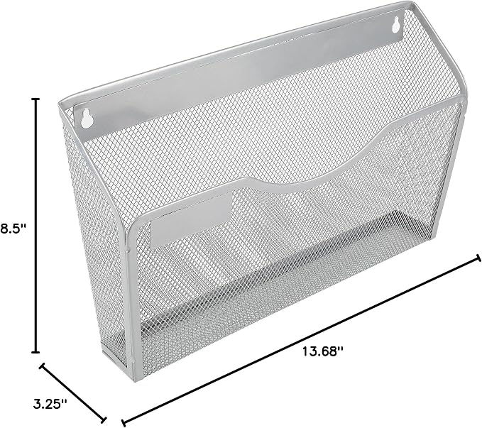 EasyPAG 6 Pack Wall File Organizer with Label Panel, Metal Mesh Hanging File Folder Holder for Letter/A4 Size Folders, Vertical Wall Mount Mail Sorter for Office Paperwork, Classroom, Silver