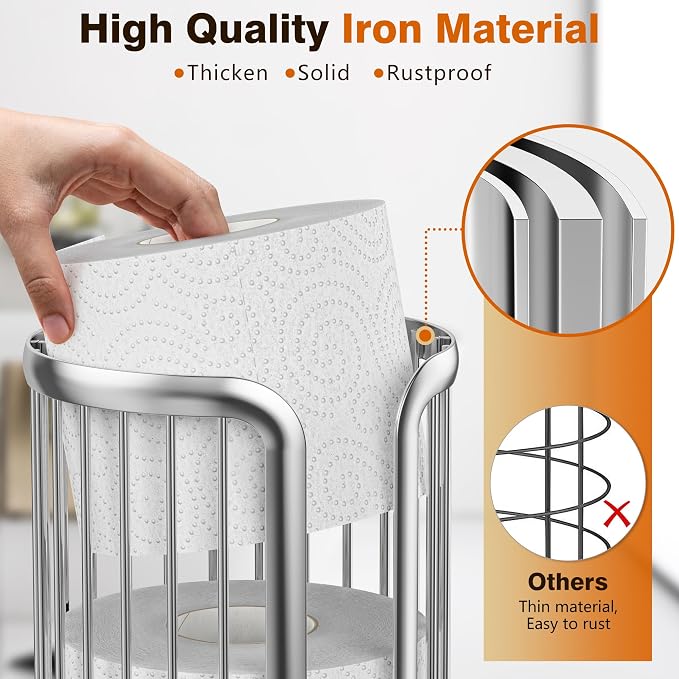 Toilet Paper Holder Stand, Freestanding Toilet Paper Storage,2 Pack,Silver | Waterproof Raised Feet,Rustproof,Fit 3 Mega Rolls,No Drilling No Assemble,Minimalistic Storage,Space-saving Renter Friendly