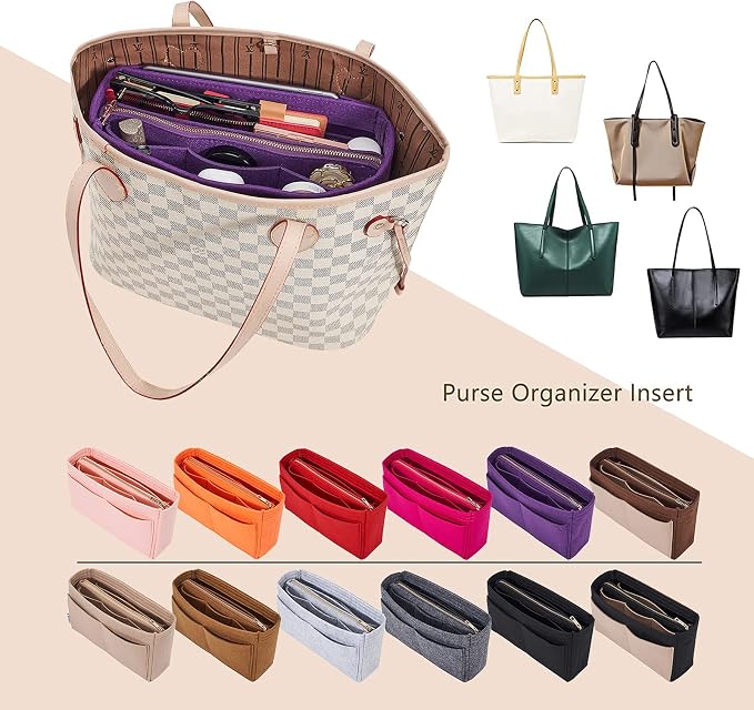 Vercord Felt Organizer Insert For Purse Handbag Tote Bag In Bag Inside Shaper Divider Neo Purple Slender Medium