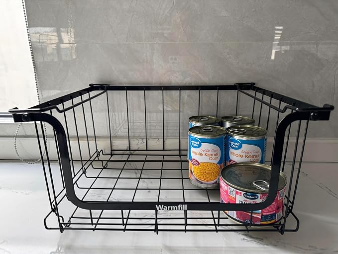 Wire Baskets, Warmfill 6 Pack Wire Storage Baskets Pantry Organization and Storage Metal Baskets for Pantry Shelf Kitchen Bathroom, Black (Small)