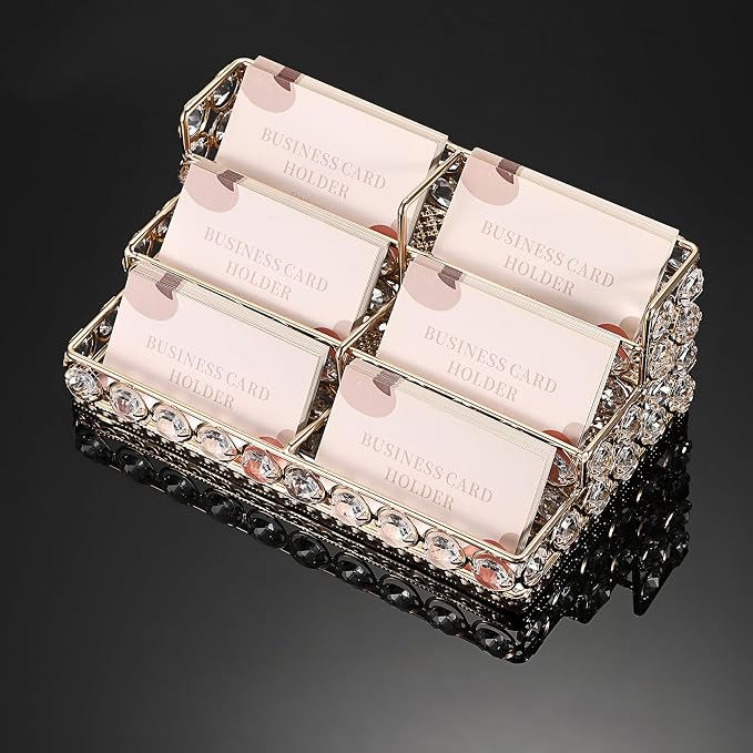 Hipiwe Crystal Business Card Holder Business Card Display Stand 3 Tiers Name Card Storage Organizer with 6 Slots Office Desktop Exhibition