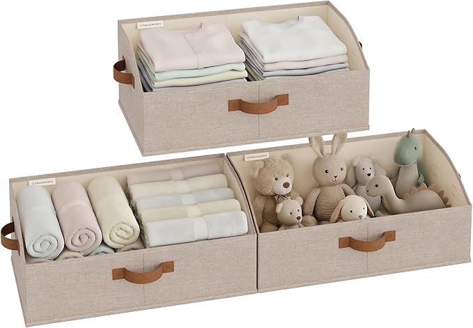 StorageWorks Trapezoid Storage Bins, Closet Shelf Organizer, Closet Organizer Bins, Storage Baskets for Shelves, Clothes, Toys, Towels, Large, Brown and Beige, 3-Pack
