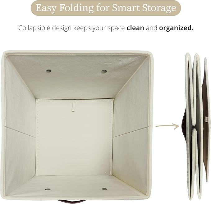 DECOMOMO Storage Bins, Cube Storage Bin with Labels | 10.5" x 11" Fabric Storage Cubes for Shelves (6pcs, Beige)