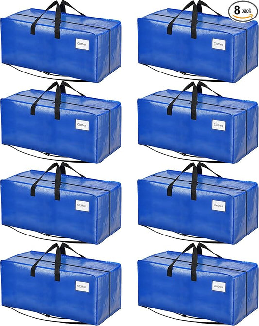 BAGAIL Heavy Duty Moving Bags with Strong Handle, Extra Large Moving Boxes, Storage Tote for Clothes, College Moving Supplies(Blue, Backpack, 8 Pack)