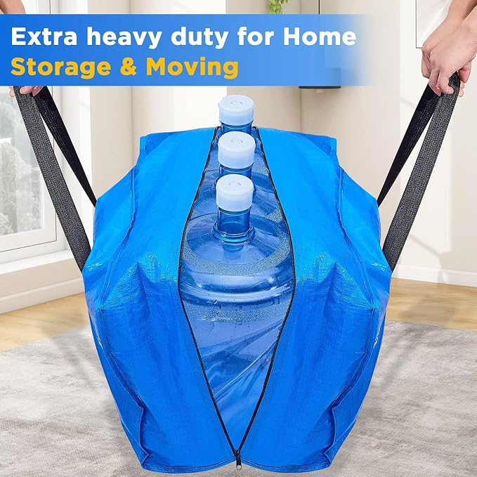 BETU 4 Pack Moving Bags Moving Storage College Dorm Camping Packing Travel PE Heavy Duty, Sturdy Handle, Zipper Large Storage Tote Bag Moving Boxes Box Alternative - Blue 29L x 14W x 13H