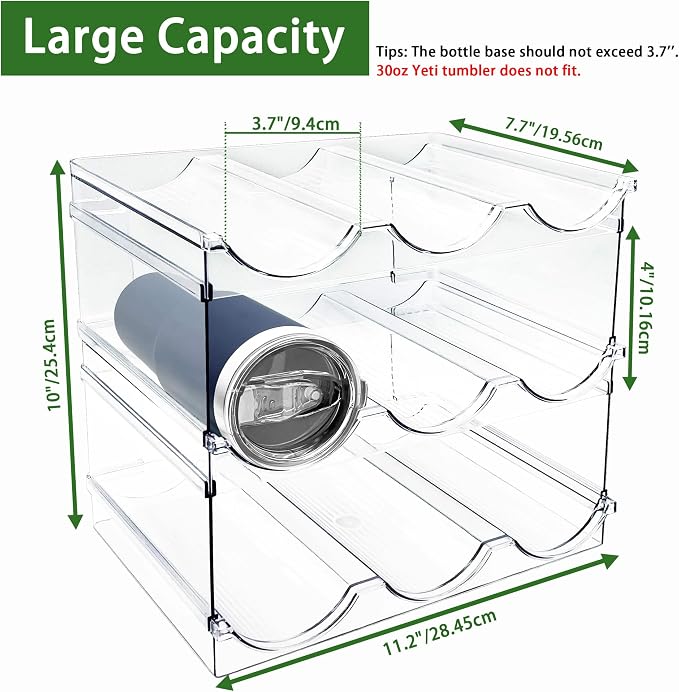 Spaclear 6 Pack Water Bottle Organizer, Stackable Kitchen Home Pantry Organization and Storage Shelf, Plastic Water Bottle Holder for Kitchen Cabinet Storage, Wine Tumbler Travel Mug Cup Organizer
