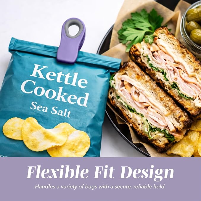 COOK WITH COLOR Bag Clips with Magnet- Food, Chip, Bag Clips for Food Storage with Airtight Seal Grip for Bread, Snack and Food Bags (Lavender, Pack of 20)