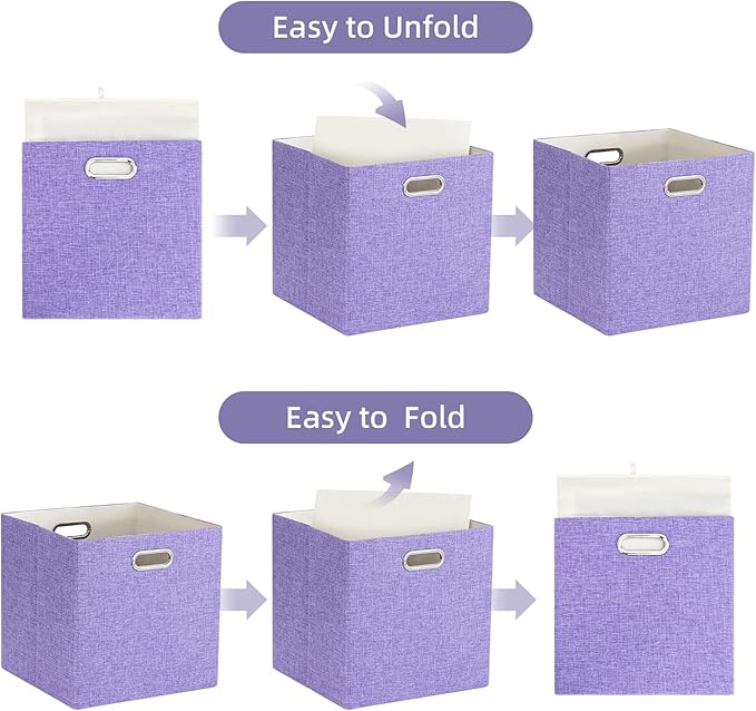 Foldable Cube Storage Bin Organizing Baskets Cubby Boxes Fabric Storage Cubes Organizer Bins with Handles for Organization Shelf Closet, 13"x13"x13", Pack of 4, Purple