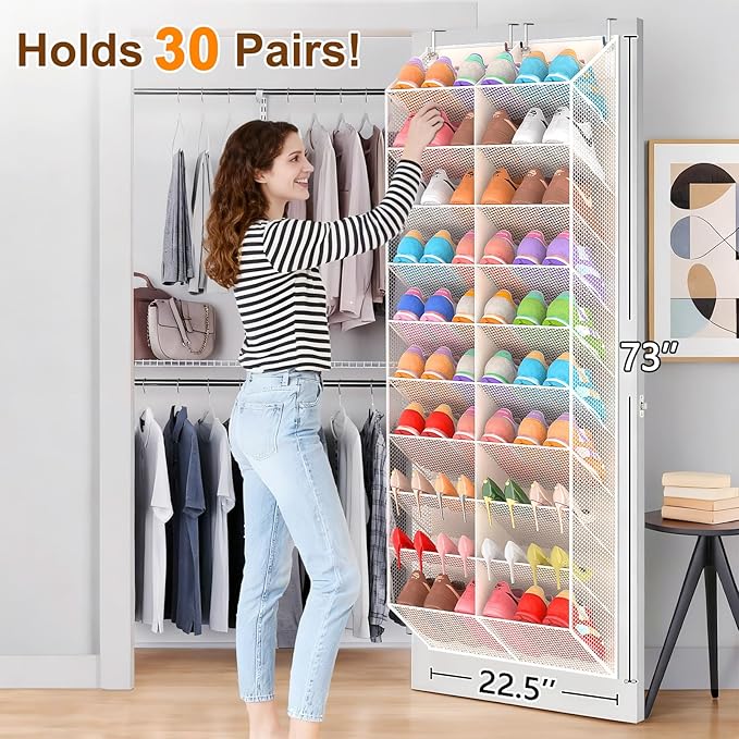 UVIAHOMI Over the Door Shoe Organizer for 20-30 Pairs, 10-Tier, Beige