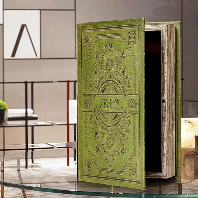 Vintage Style Olive Green Faux Leather Embossed Book Box - Decorative Storage Box 3-03