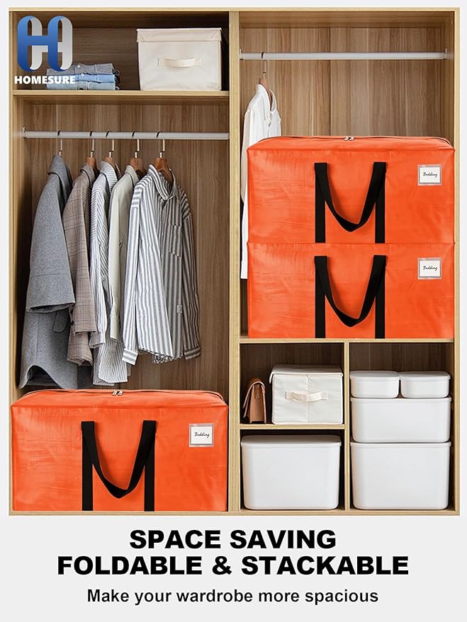 HOMESURE Supports 200lbs Heavy Duty Moving Bags - Strong Zipper & Wrap-Around Handles - Water-Resistant Storage Totes, Durable Alternative to Moving Boxes - 40 Pack - Orange