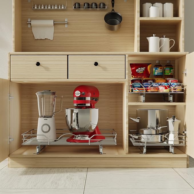 LOVMOR Pull Out Cabinet Organizer and Storage 12½" W x 21½" D, Slide Out Shelves for Kitchen Cabinets