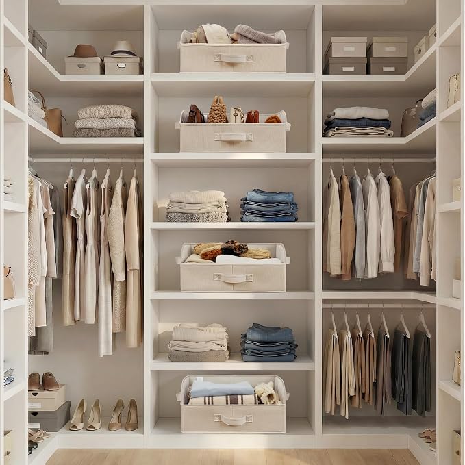 GRANNY SAYS Closet Shelf Baskets, Storage for Purses, Trapezoid Closet Storage Bins, Closet Organizers and Storage for Shelves, Clothes, Toys, Towels, Khaki, 3-Pack