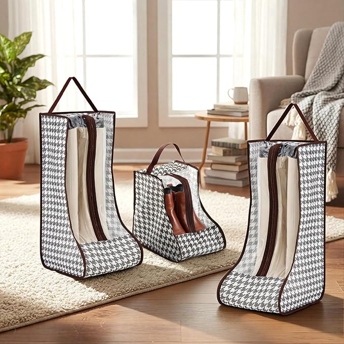 Boot Storage Bag Set for Tall Boots, 3 Pack (2 Tall + 1 Mid), with 6 Boot Shapers, Dustproof Clear Window Shoes Organizer for Closet Travel Cowboy