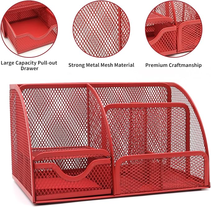 12 in 1 Red Desk Organizers and Accessories for Office Home School | Red Office Supplies for Coworkers Students, Include Stapler, Pen Holder, Tape Holder, Scissors, Ruler, Staple Remover