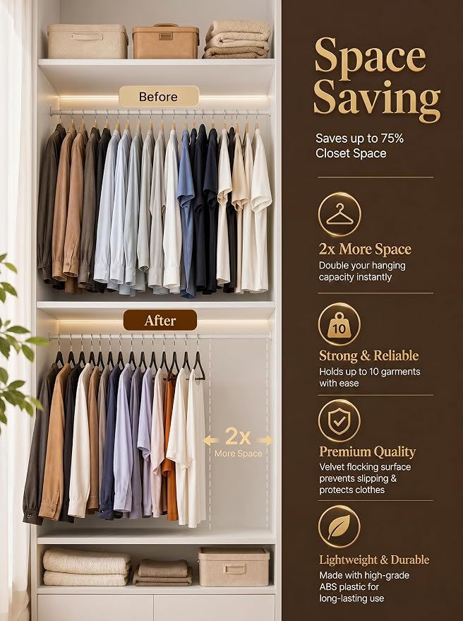 HOUSE DAY Premium Black Velvet Hangers 100 Pack - Non Slip Felt Hangers Closet Essentials, Space Saving Hanger, Gentle on Clothes, Sturdy Shoulder Design