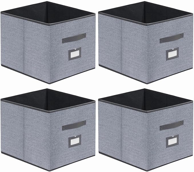Onlyeasy Extra Large Cloth Storage Bins Foldable Cube Storage Bin 4 Pack - Fabric Cube Organizers Container Drawers with Dual Handles for Shelves, 13" W x 15" D x 13" H, Linen-Like Grey, 7MXDBXL04PLP