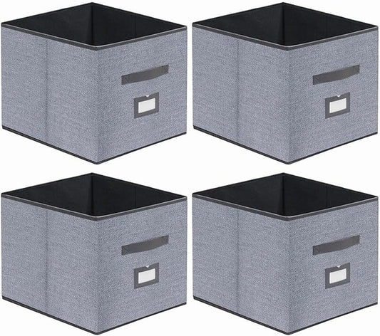 Onlyeasy Extra Large Cloth Storage Bins Foldable Cube Storage Bin 4 Pack - Fabric Cube Organizers Container Drawers with Dual Handles for Shelves, 13" W x 15" D x 13" H, Linen-Like Grey, 7MXDBXL04PLP