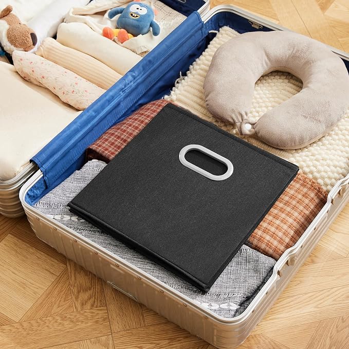 MAX Houser Fabric Storage Bins Cubes Baskets Containers with Dual Plastic Handles for Home Closet Bedroom Drawers Organizers (Black)