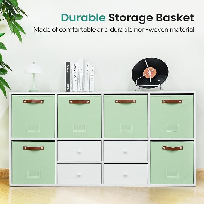 FinishingBo 6-Pack Storage Cubes with Handles & Label Holders Basket, Closet Cube Home Organizer Bins(Green, 13 x 13 x 13 inch)