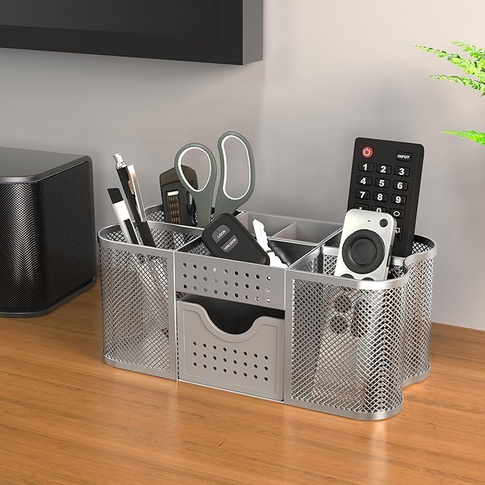 Deco Brothers Desk Organizers Pen Holder Office Caddy Storage, Silver