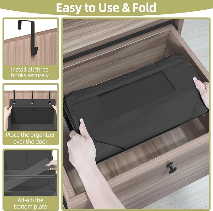 Over Door Organizer with 6 Extra Large Pockets 12 Side Pockets, Sturdy Closet Storage Rack, Hanging Storage Organizer with Clear Window for Shoes, Diapers, Bedroom, Bathroom, Black