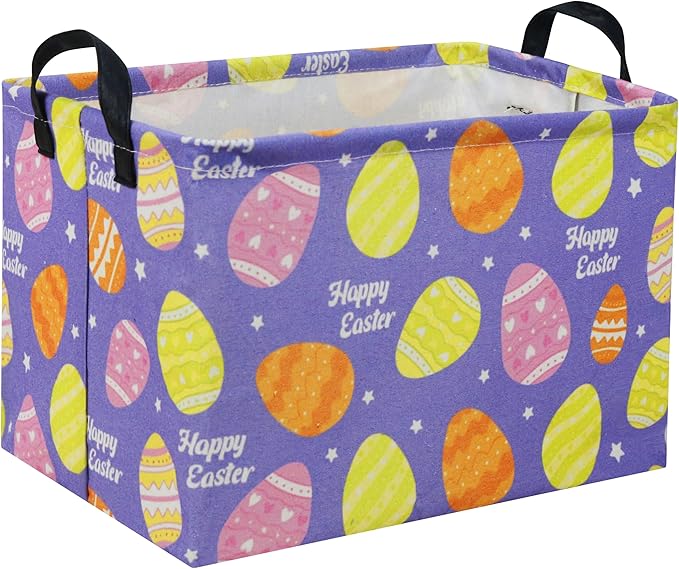 Rectangular Easter Basket Purple Easter Egg Gift Basket Baby Storage Basket Cute Kids Toy Storage Bin Organizer Shelf Book Basket Easter Room Decor(Easter Baskets)