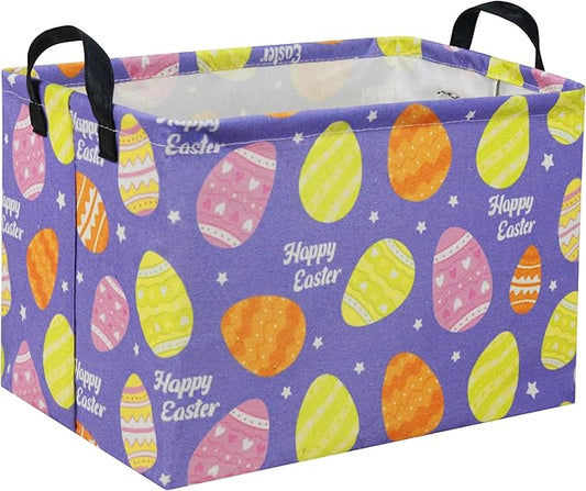 Rectangular Easter Basket Purple Easter Egg Gift Basket Baby Storage Basket Cute Kids Toy Storage Bin Organizer Shelf Book Basket Easter Room Decor(Easter Baskets)