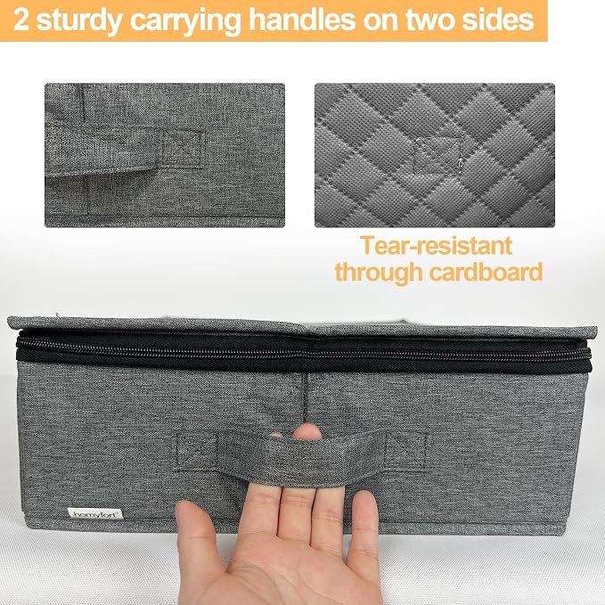 homyfort Platter Storage Case - Stackable China Storage Containers Hard Shell with Durable Zipper & Label & Sturdy Handles, 5.3” Height, Structured Top, 4 Felt Dividers Included (Dark Gray)
