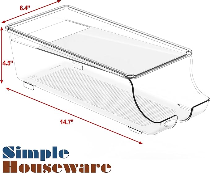 Simple Houseware 2-Pack Auto-Rolling Beverage Can Organizer for Fridge | Clear, Set of 2, Front-Loading Soda Dispenser with Smooth Glide Design, Space-Saving Refrigerator Storage Bins