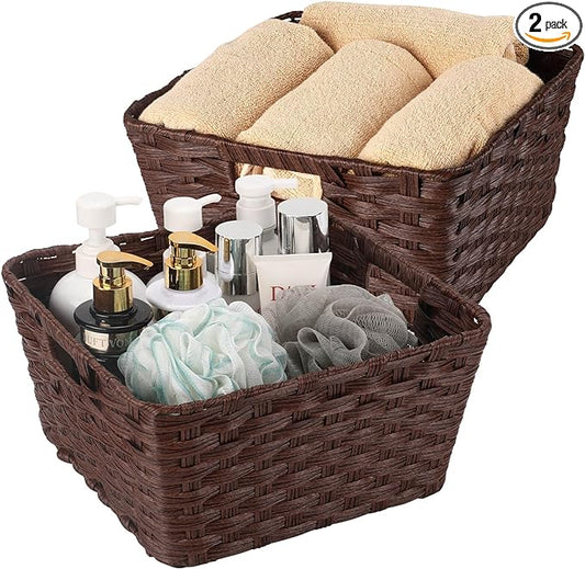 Onlytak Wicker Storage Baskets, Baskets for Shelves, Toilet Paper, Woven Storage Baskets for Organizing, Brown, 12" x 12" x 6", 2-Pack