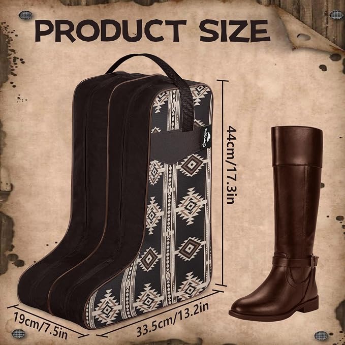 Cowgirl West Boot Bag – Fits Cowboy Boots Up to 17 Inches, Western Travel Case with Southwest Aztec Pattern, Dual-Zipper Tall Boot Storage for Rodeo, Horseback Riding & Equestrian Travel