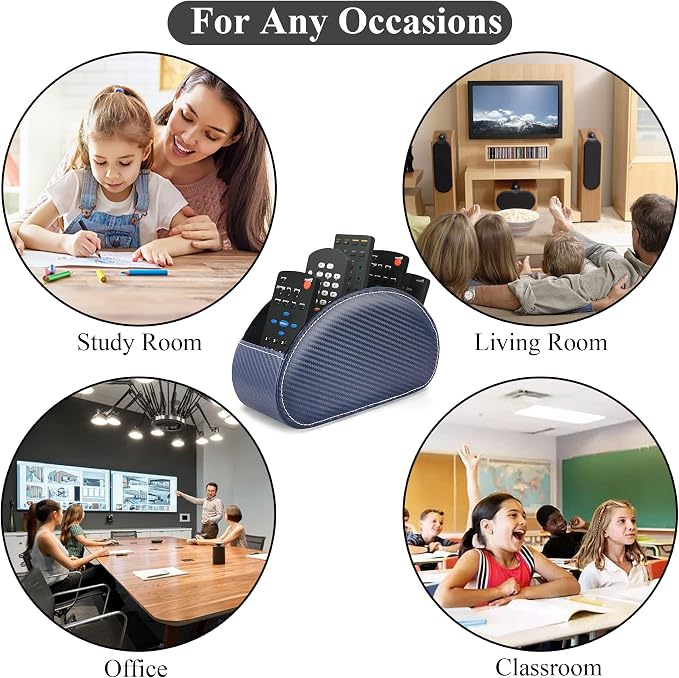 Remote Control Holder, PU Leather Remote Caddy Desktop Organizer with 5 Spacious Compartments for TV Remotes/Media Controllers/Office Supplies (1-Carbon Blue