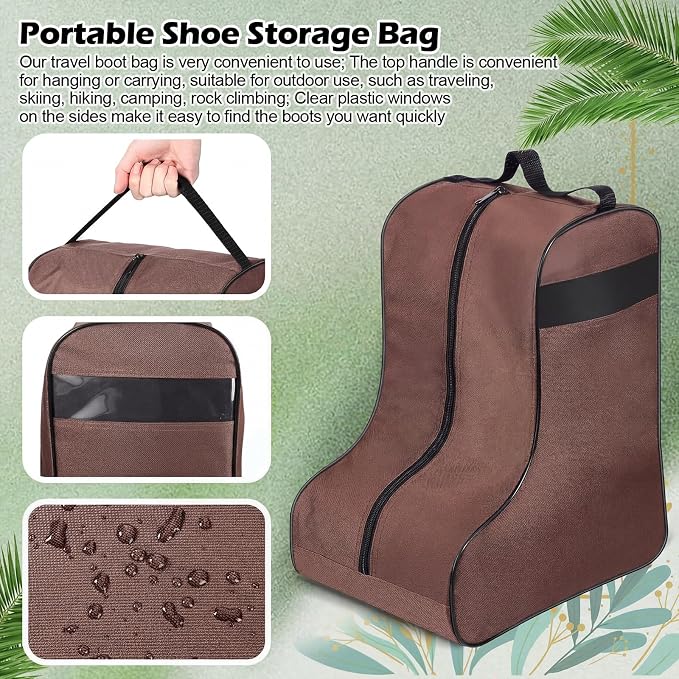 2 Pcs Boot Bags for Cowboy Boots Portable Storage Bag for Travel Long Tube Shoes Bags Men Tall Shoe with Handle for Home (Brown)